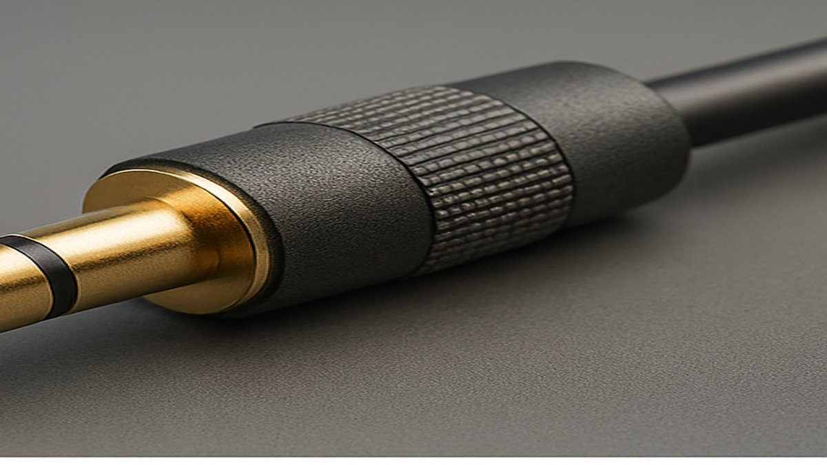 Realistic cross-section view of an audio cable showing conductor, insulation, braided shield, and outer jacket..png