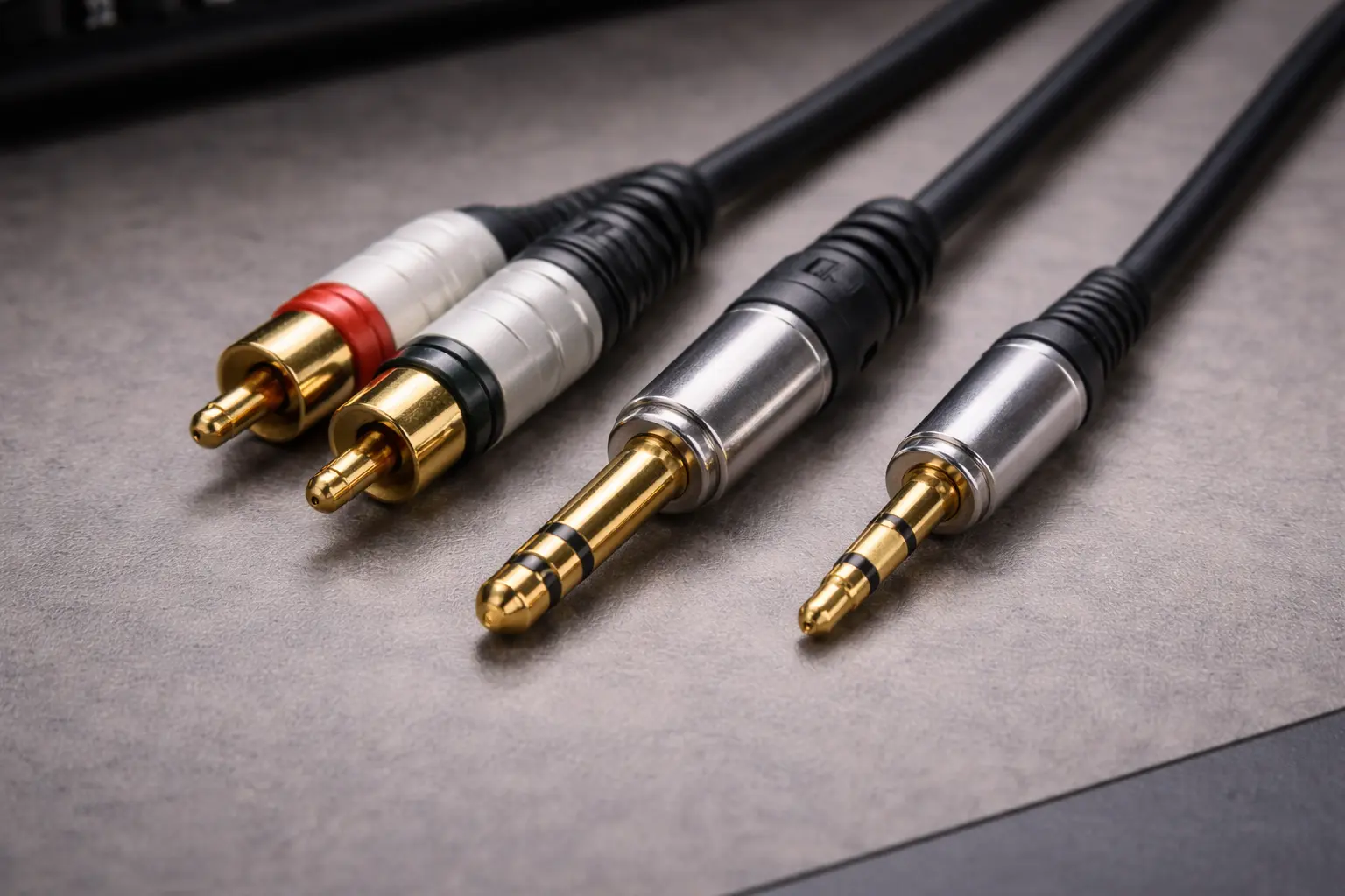 Common pin jack audio connectors including RCA 14 inch TS TRS and 3.5mm plugs.png