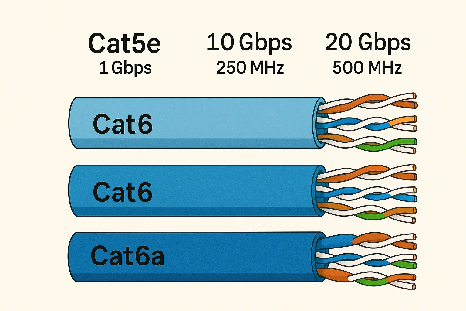 Comparison of Cat5e, Cat6, and Cat6a Ethernet cables used for making custom cables.png