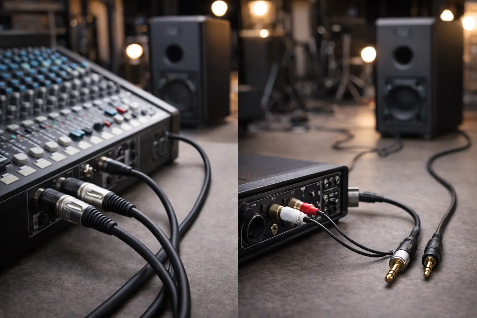 Balanced XLR cables compared to unbalanced audio cables in real audio setup.png