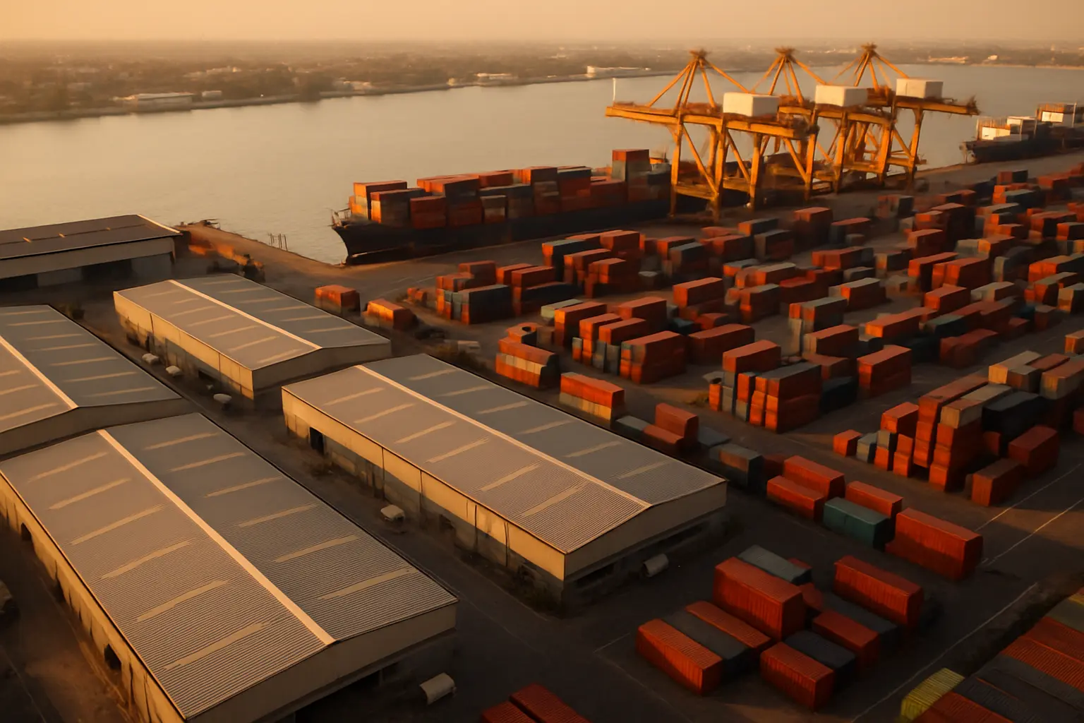 Aerial view of an industrial manufacturing area near a major shipping port..png