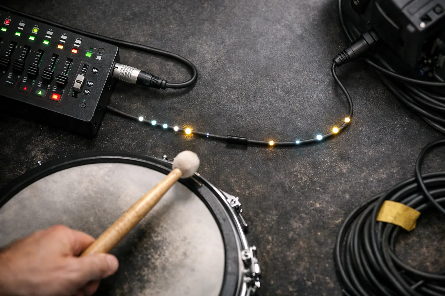 Illustration of DMX data frames traveling through a cable, showing timing delay caused by waiting for the next DMX frame..png