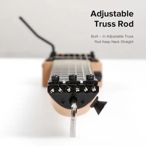 “A headless electric guitar resting on an adjustable body-support stand, avoiding tuner contact.”.jpg