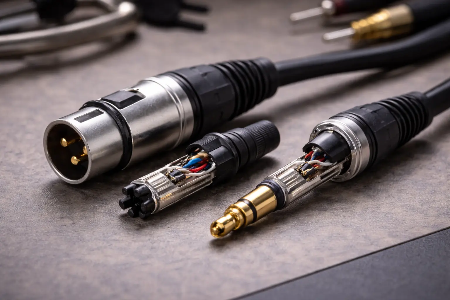 High quality OEM XLR and audio jack connectors with strain relief and metal housing.png