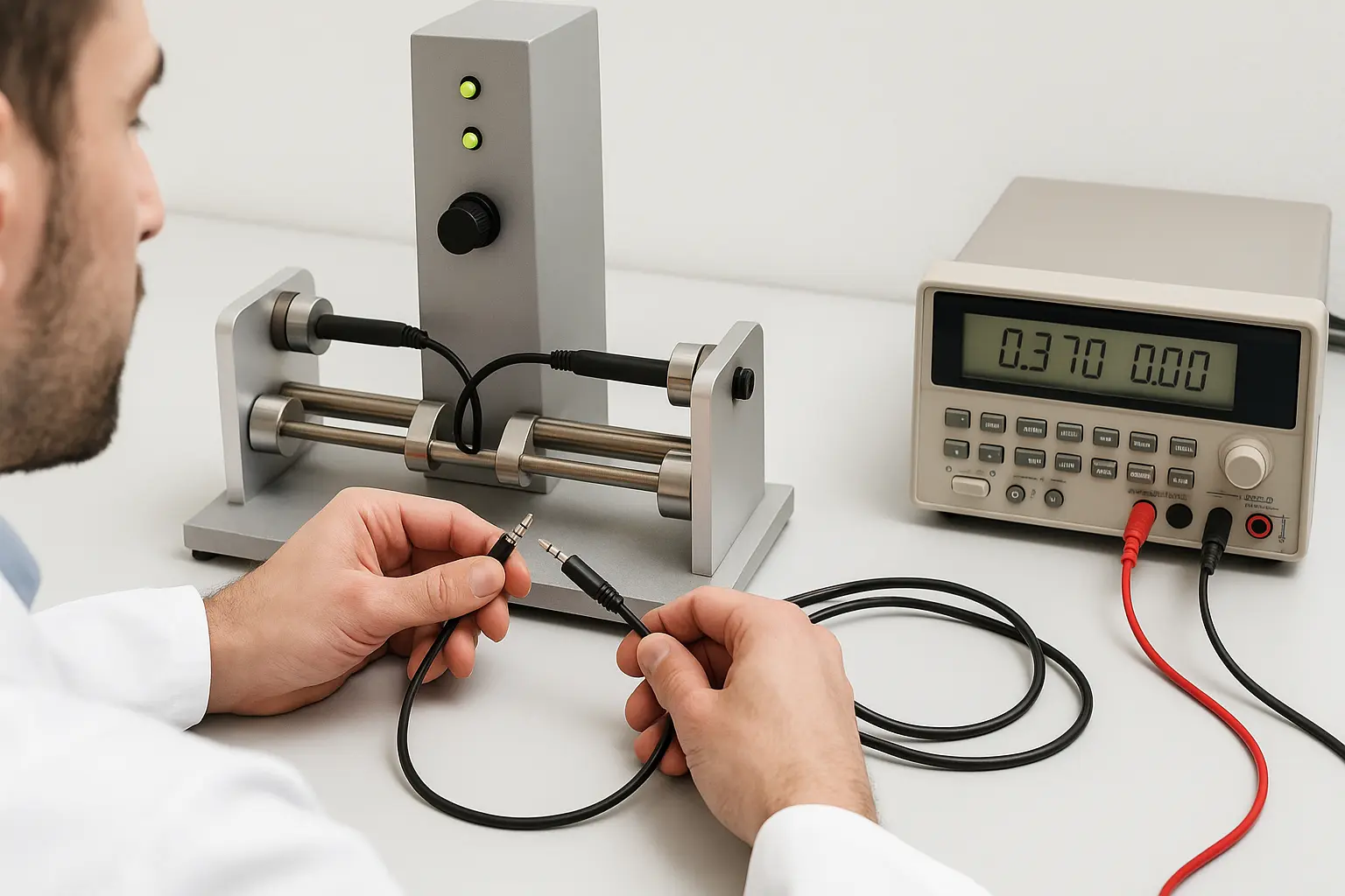 Technician performing bend and continuity tests on audio cables in a professional lab..png