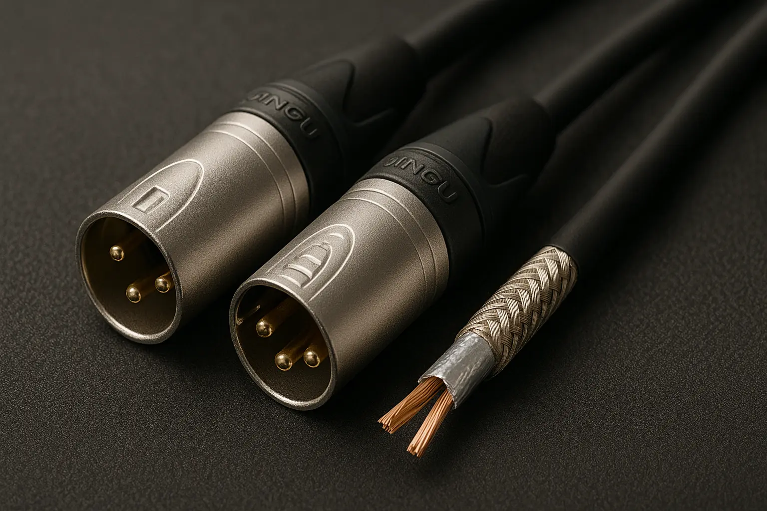 High-quality XLR connectors with low-capacitance microphone cable shown in a detailed close-up.png